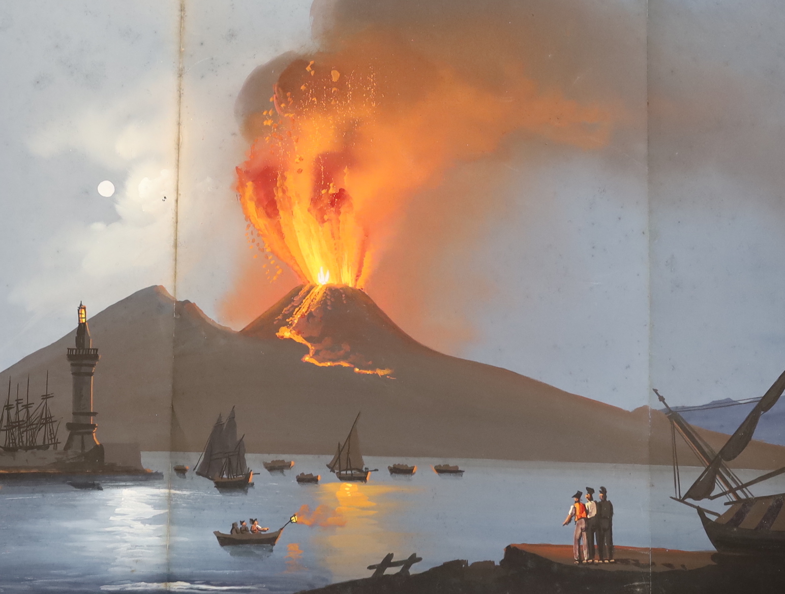 Neapolitan School, gouache, Eruption of Vesuvius, inscribed and dated 1839, unframed, 50 x 40cm